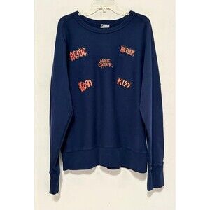 Yellow Rat Navy Sweatshirt Red Band Patches KISS KORN AC/DC CURE ALICE COOPER L